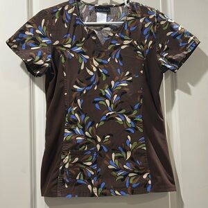 Cherokee womens pullover flex scrub top short sleeves w/ pocket size XS brown